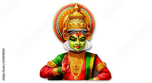 Kathakali dancer from south India, Traditional south Indian classical dance performer with costume and makeup, cutout in transparent background, png format