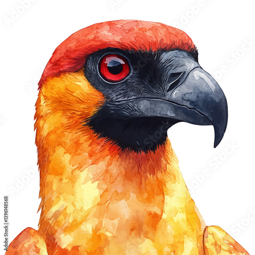 King vulture, watercolor illustration, isolated on a white background.

