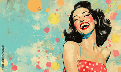 Collage pinup pop retro sketch image of happy funny lady laughing hahaha isolated