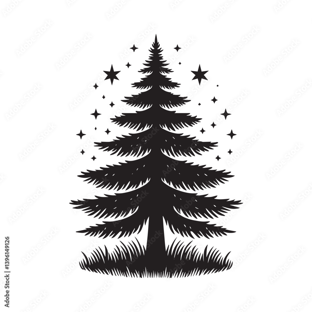 Obraz premium Fir Tree Vector Silhouette, Elegant Evergreen Tree Outline, Nature-Inspired Clipart for Wall Art, Logos, Stickers, Apparel, Digital Prints, Crafts, Posters, and Home Decor.