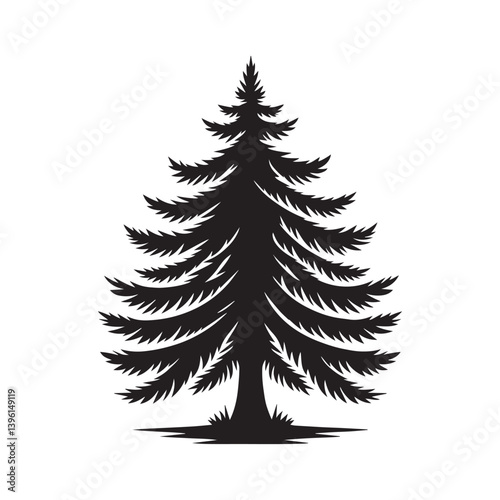 Fir Tree Vector Silhouette, Elegant Evergreen Tree Outline, Nature-Inspired Clipart for Wall Art, Logos, Stickers, Apparel, Digital Prints, Crafts, Posters, and Home Decor.