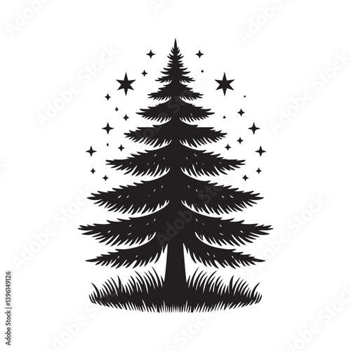 Fir Tree Vector Silhouette, Elegant Evergreen Tree Outline, Nature-Inspired Clipart for Wall Art, Logos, Stickers, Apparel, Digital Prints, Crafts, Posters, and Home Decor.