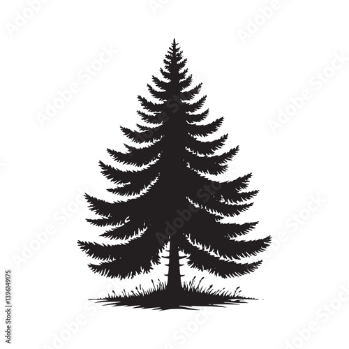 Fir Tree Vector Silhouette, Elegant Evergreen Tree Outline, Nature-Inspired Clipart for Wall Art, Logos, Stickers, Apparel, Digital Prints, Crafts, Posters, and Home Decor.