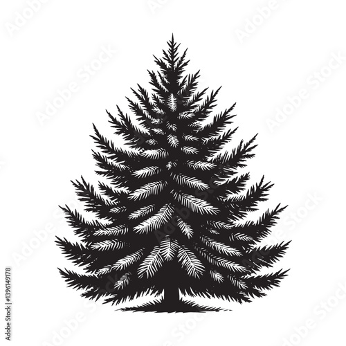 Fir Tree Vector Silhouette, Elegant Evergreen Tree Outline, Nature-Inspired Clipart for Wall Art, Logos, Stickers, Apparel, Digital Prints, Crafts, Posters, and Home Decor.