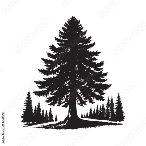 Fir Tree Vector Silhouette, Elegant Evergreen Tree Outline, Nature-Inspired Clipart for Wall Art, Logos, Stickers, Apparel, Digital Prints, Crafts, Posters, and Home Decor.