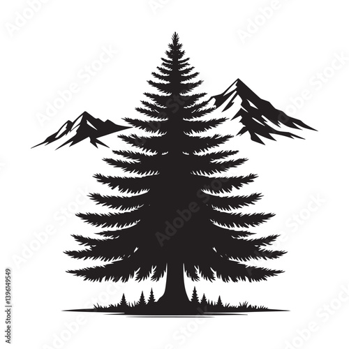 Fir Tree Vector Silhouette, Elegant Evergreen Tree Outline, Nature-Inspired Clipart for Wall Art, Logos, Stickers, Apparel, Digital Prints, Crafts, Posters, and Home Decor.