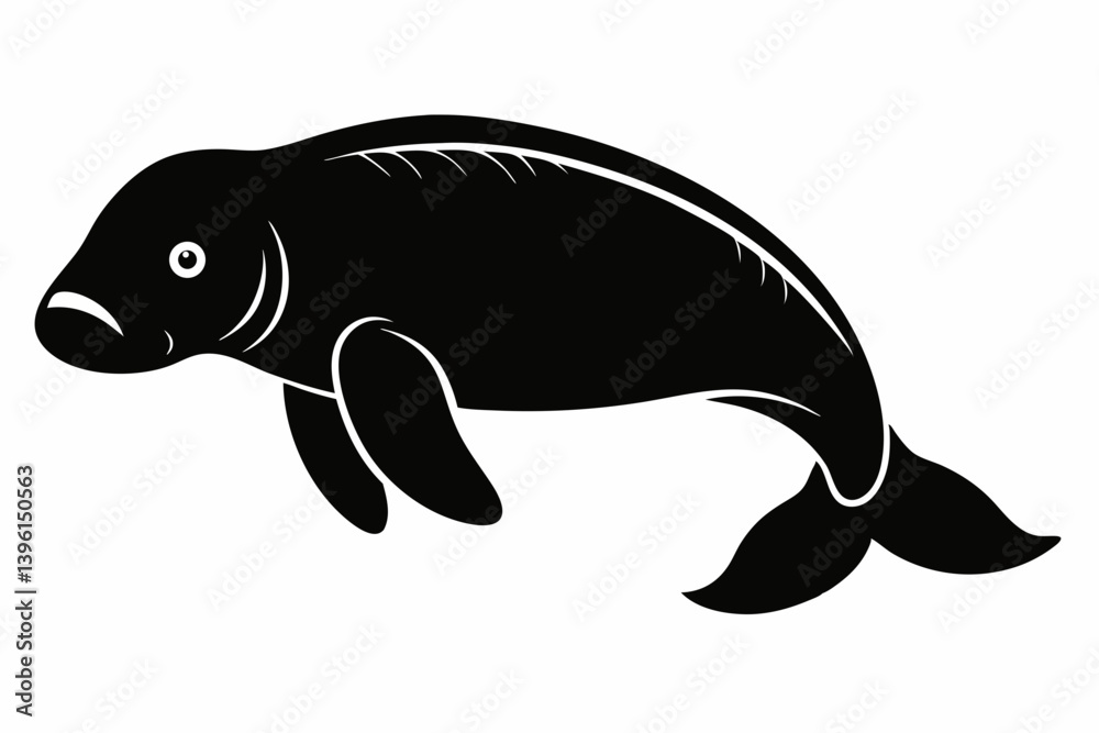 Fototapeta premium dugong silhouette line art vector illustration
