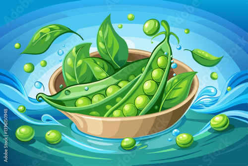 vector of Fresh green peas floating in water create a vibrant and appetizing display.