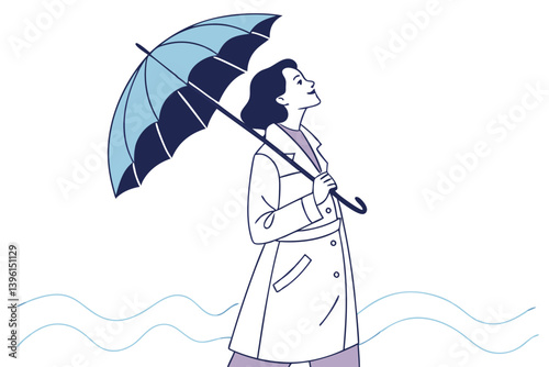 Stylish Woman in Summer Coat and Umbrella