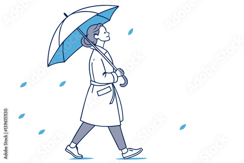 Stylish Woman in Summer Coat and Umbrella