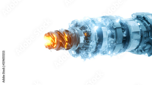 Futuristic Engine with Glowing Core and Ice Encasement HighTech Mechanical Artwork