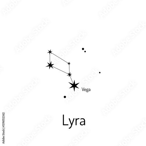 Minimal black and white illustration of the Lyra constellation featuring Vega. Perfect for astronomy prints, zodiac designs, and celestial-themed projects.