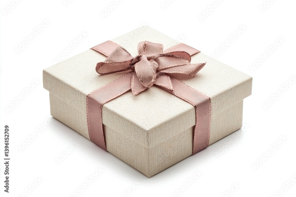 Wrapped Gift Box with Pink Ribbon Isolated on White Background