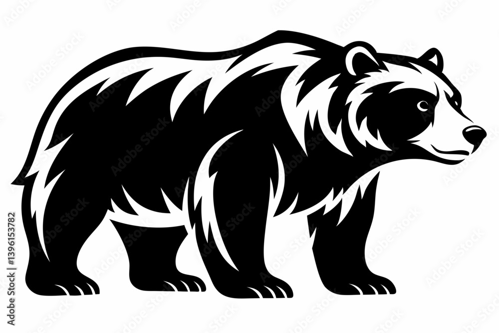 Obraz premium grizzly bear silhouette line art vector illustration