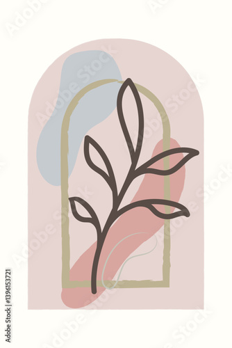 Minimalist Botanical Illustration with Soft Abstract Shapes and Earthy Colors