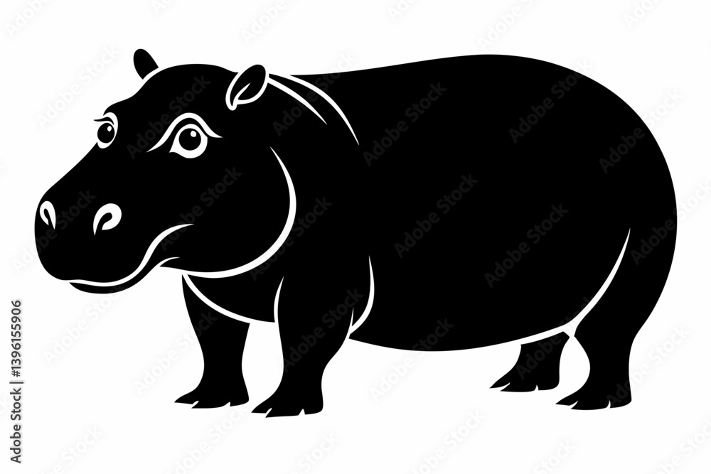 Fototapeta premium hippopotamus silhouette line art vector illustration