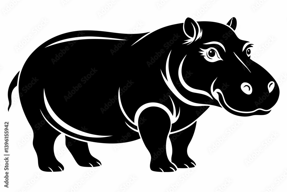 Obraz premium hippopotamus silhouette line art vector illustration