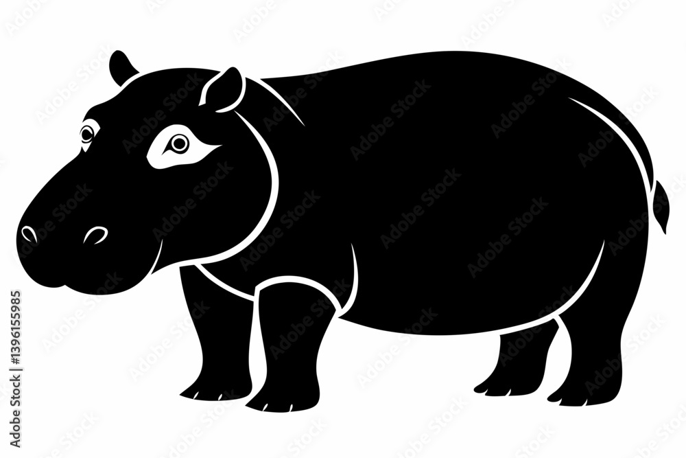 Fototapeta premium hippopotamus silhouette line art vector illustration