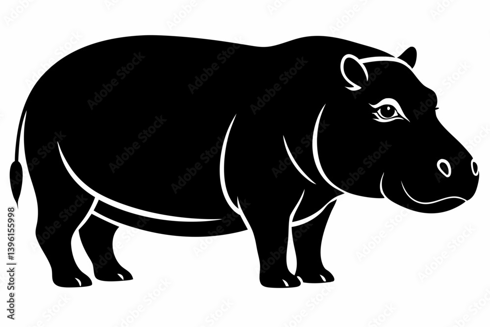 Obraz premium hippopotamus silhouette line art vector illustration
