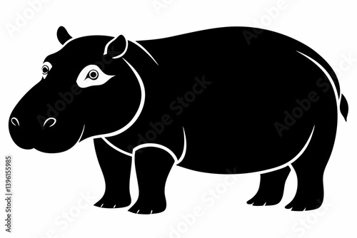 hippopotamus silhouette line art vector illustration