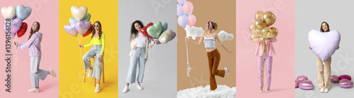 Set of happy young girls wi...