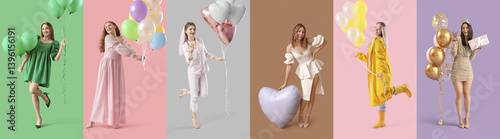 Set of happy young girls wi...