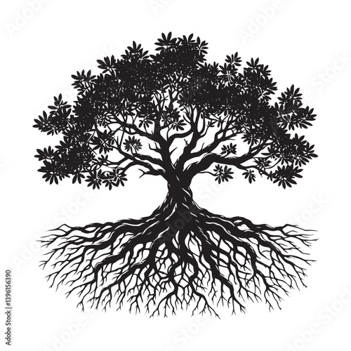 Mangrove Tree Vector Silhouette, Coastal Nature Tree Outline, Unique Root System Clipart for Wall Art, Logos, Stickers, Apparel, Digital Prints, Crafts, Posters, and Home Decor.