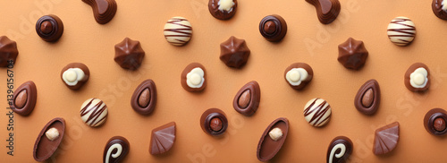 Obraz na płótnie Tasty chocolate candies on color background w salonie