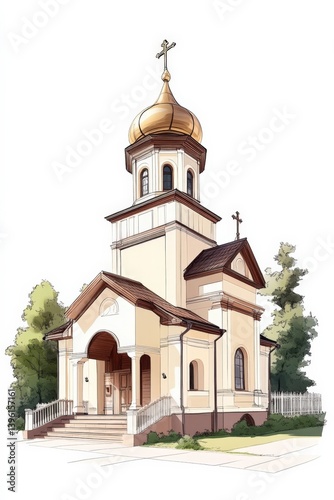 Elegant wooden church with onion domes and intricate carvings nestled in a serene landscape