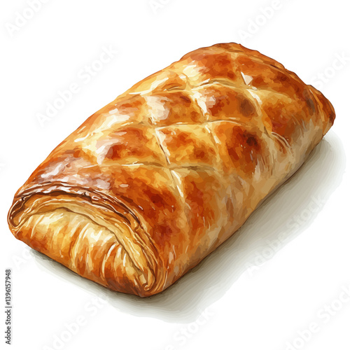 Khachapuri, watercolor illustration, isolated on a white background.


