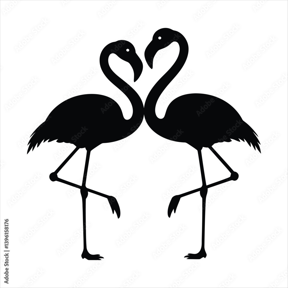Obraz premium Flamingo Love Silhouette Heart Neck Couple Romantic Birds Vector Illustration