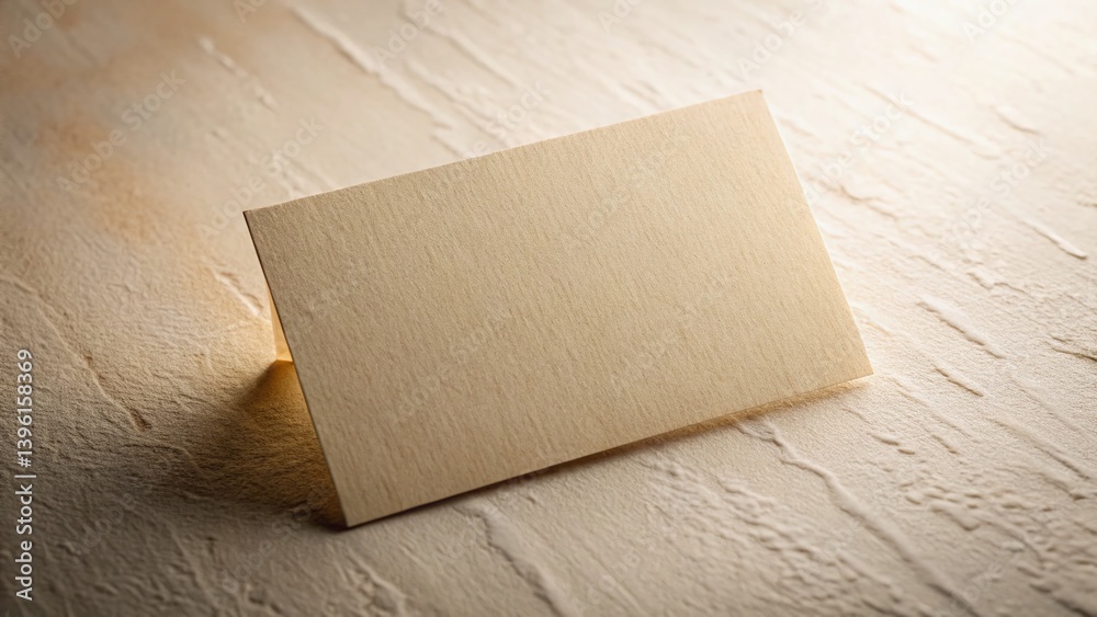 Minimalist Beige Business Card Mockup: Low Light Structured Surface Background Minimalist Beige Business Card Mockup: Low Light Structured Surface Background