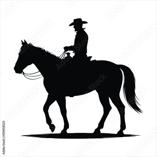 Cowboy riding horse silhouette Vector Illustration on white background