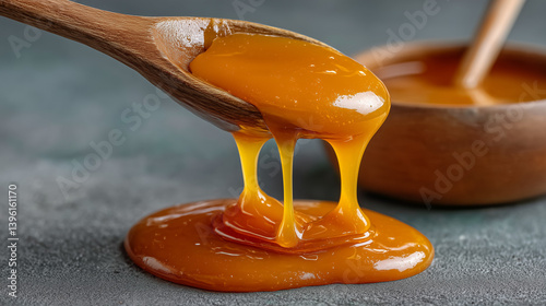 caramel on a wooden spoon