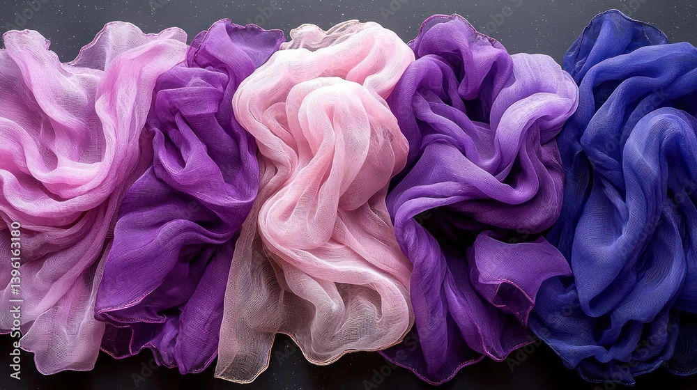 Fototapeta premium Soft, flowing fabrics in a spectrum of purples and pinks