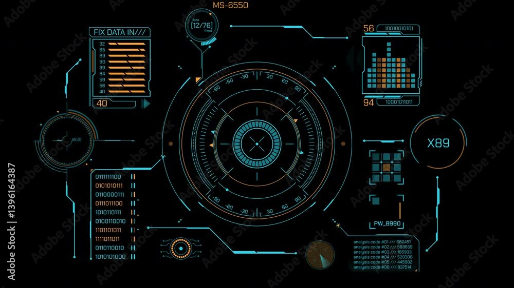 Display with animated HUD and infographic elements for analyzing information Display with animated HUD and infographic elements for analyzing information