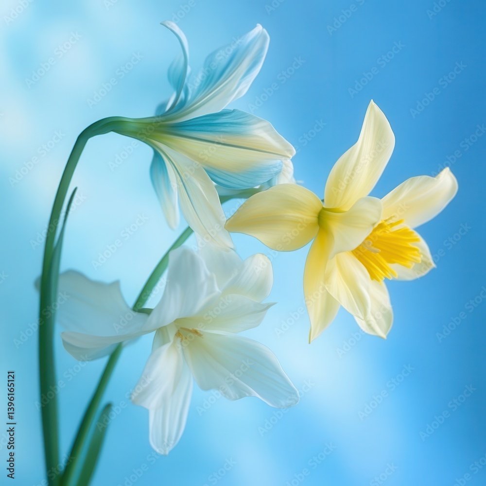 Fototapeta premium Colorful Easter eggs and spring flowers decorate a festive table for celebration.