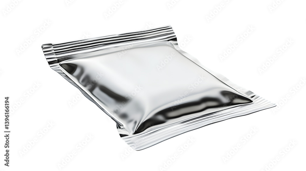 Shiny Metallic Foil Packet on Black Background Ideal for Packaging Design and Product Photog Shiny Metallic Foil Packet on Black Background Ideal for Packaging Design and Product Photog