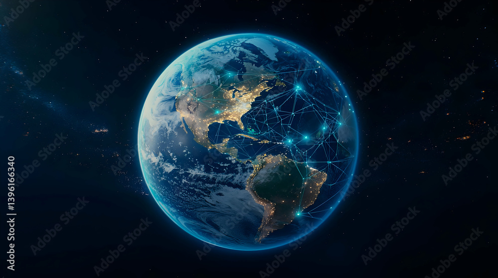 Digital Planet Earth With City Lights In Space