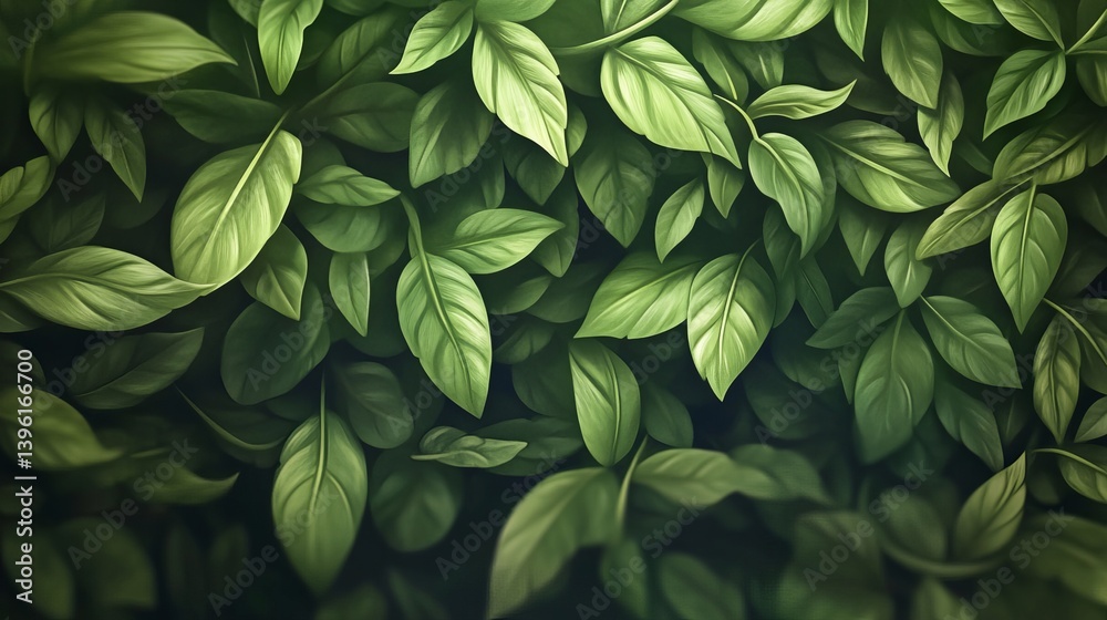 A dense cluster of green leaves creating a vibrant and natural looking foliage background illustration A dense cluster of green leaves creating a vibrant and natural looking foliage background illustration