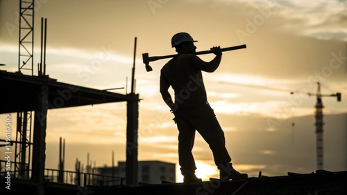 Worker Silhouette with Tool – Symbol of Strength