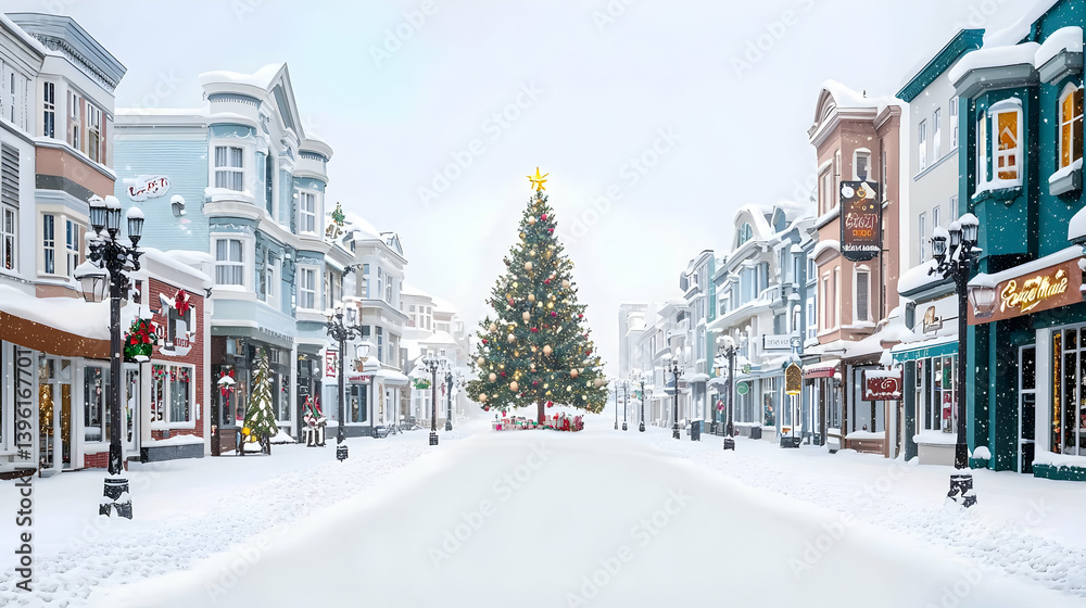 Obraz premium Pixel Art Snowy Christmas Town Street View