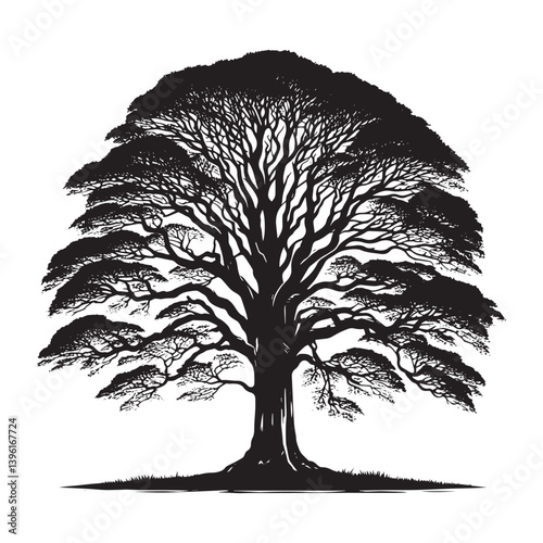 Sycamore Tree Vector Silhouette, Majestic Tree Outline, Nature-Inspired Clipart for Wall Art, Logos, Stickers, Apparel, Digital Prints, Crafts, Posters, and Home Decor.