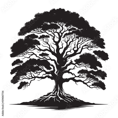 Sycamore Tree Vector Silhouette, Majestic Tree Outline, Nature-Inspired Clipart for Wall Art, Logos, Stickers, Apparel, Digital Prints, Crafts, Posters, and Home Decor.