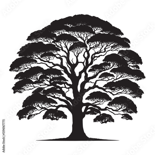Sycamore Tree Vector Silhouette, Majestic Tree Outline, Nature-Inspired Clipart for Wall Art, Logos, Stickers, Apparel, Digital Prints, Crafts, Posters, and Home Decor.