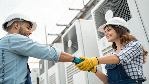 Unity in Work – Female and Male Workers Shaking Hands