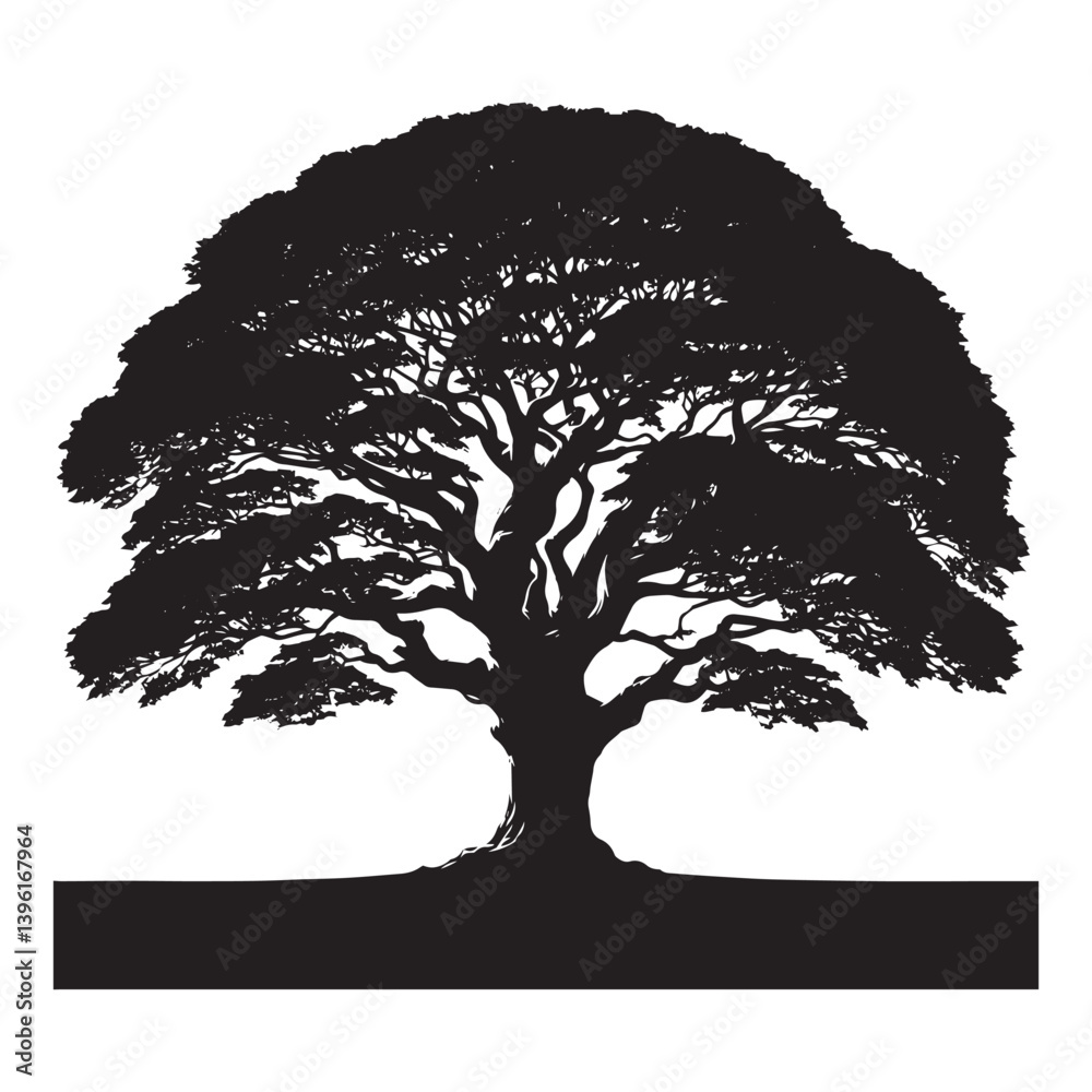 Fototapeta premium Sycamore Tree Vector Silhouette, Majestic Tree Outline, Nature-Inspired Clipart for Wall Art, Logos, Stickers, Apparel, Digital Prints, Crafts, Posters, and Home Decor.