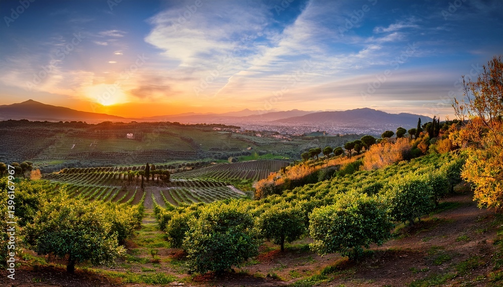 Naklejka premium Orange Gardens on Aventine hill at sunset