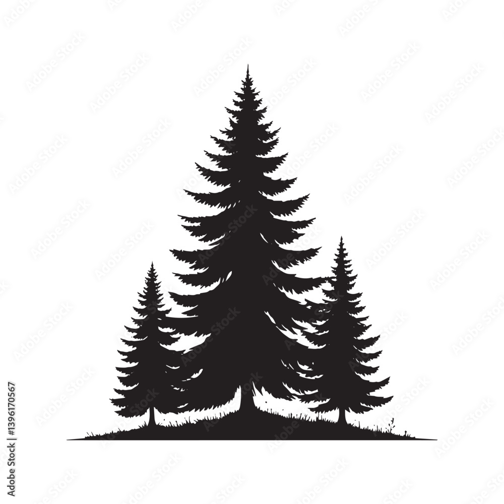 Obraz premium Spruce Tree Vector Silhouette, Elegant Evergreen Tree Outline, Nature-Inspired Clipart for Wall Art, Logos, Stickers, Apparel, Digital Prints, Crafts, Posters, and Home Decor.