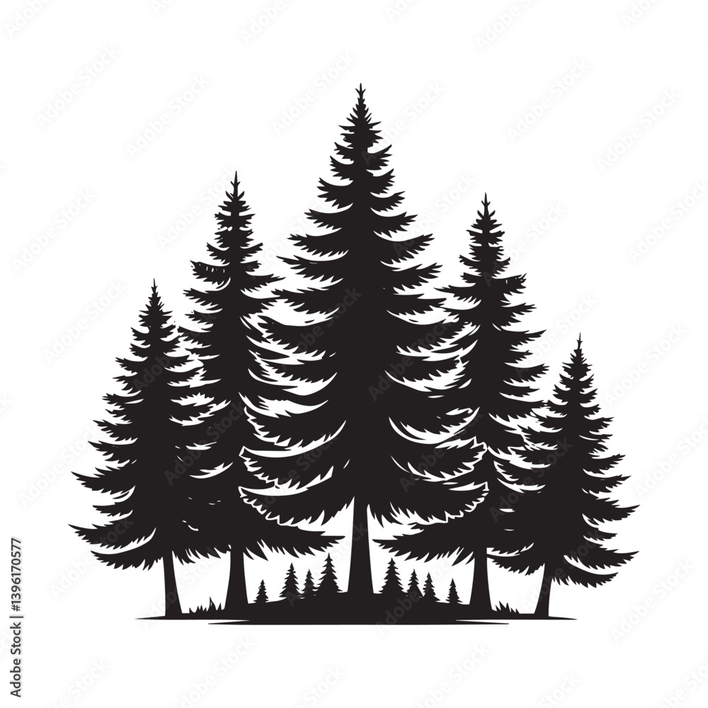 Obraz premium Spruce Tree Vector Silhouette, Elegant Evergreen Tree Outline, Nature-Inspired Clipart for Wall Art, Logos, Stickers, Apparel, Digital Prints, Crafts, Posters, and Home Decor.